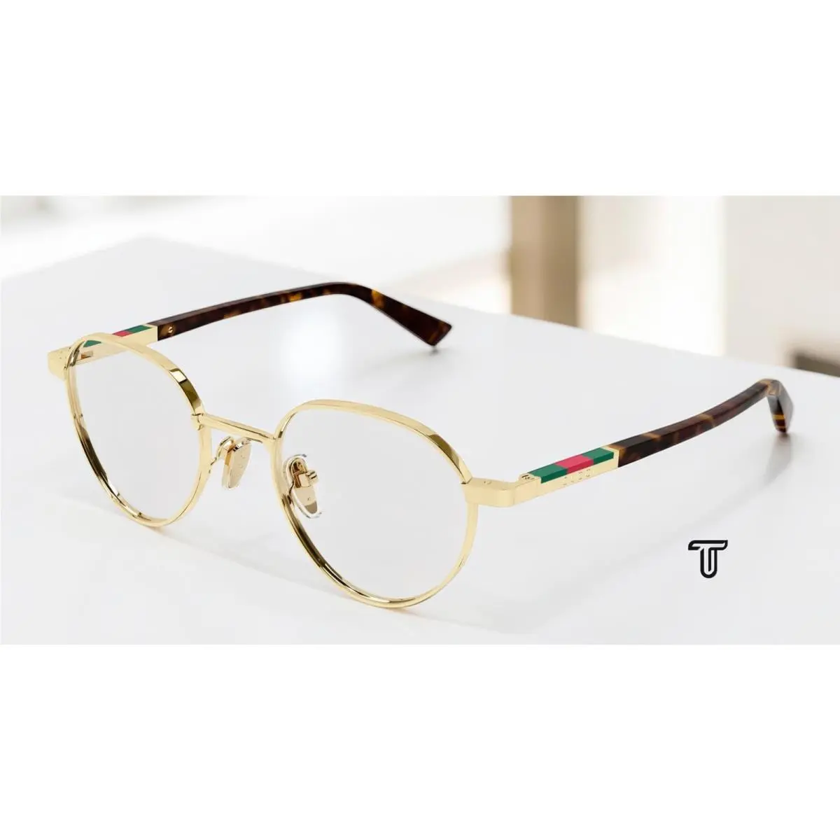 GG1963O 002 Round Panthos Gold Havana Demo Lens 49 mm Men`s Eyeglasses by Gucci