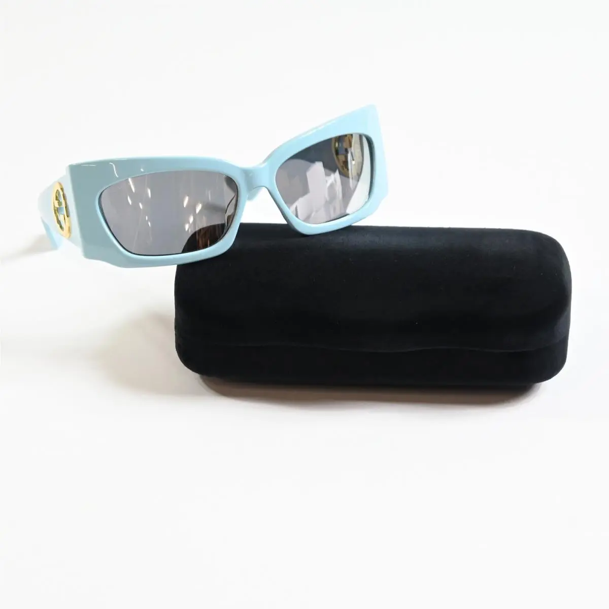 Gucci GG1412S 005 Womens Sunglasses Light Blue/gold 62mm