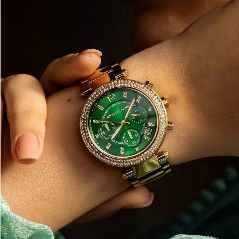 Parker Chronograph Green Dial Gold Tone Watch For Women MK6263 by Michael Kors