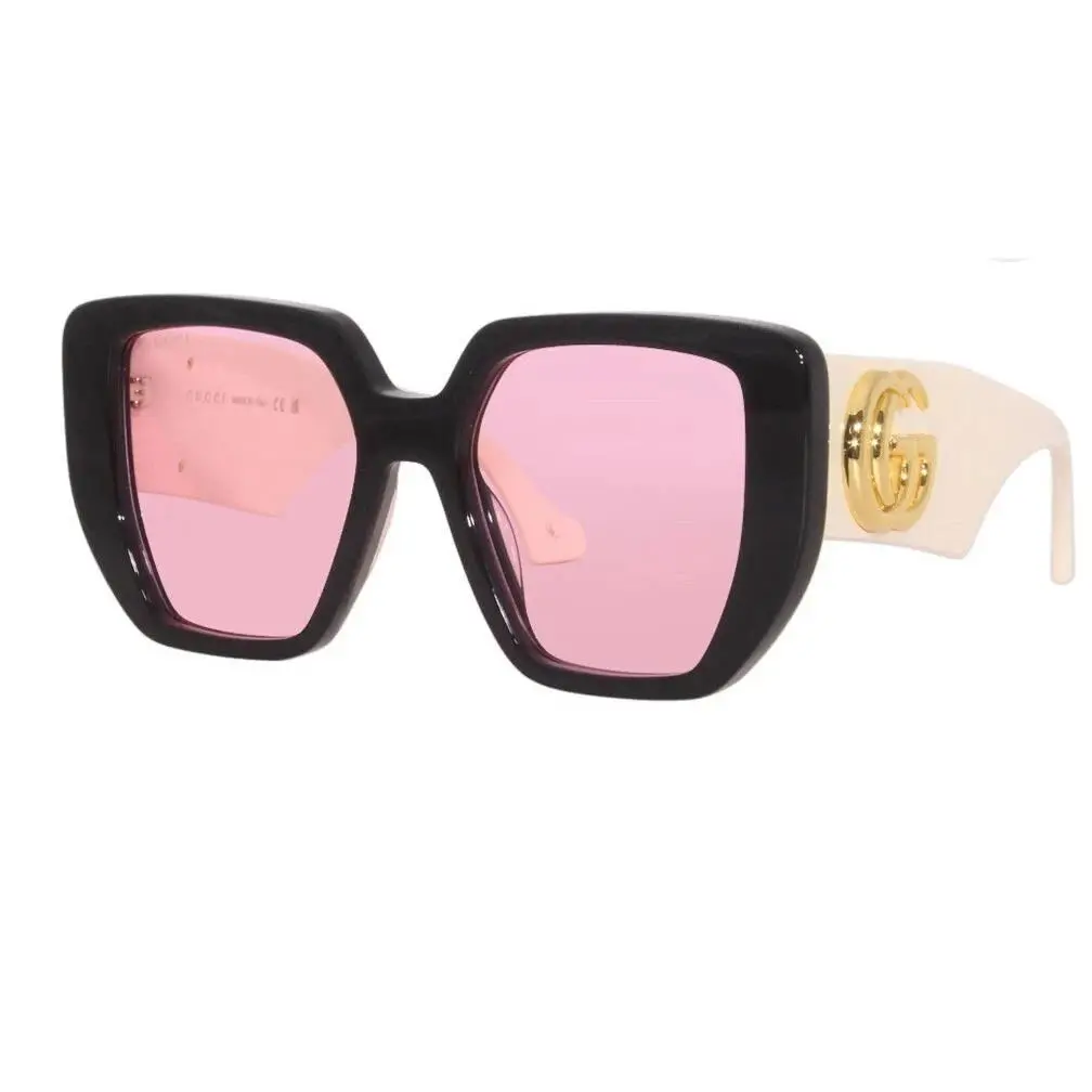 GG 0956S 002 Black White Cat Eye Pink Lens Oversized Sunglasses 54mm by Gucci