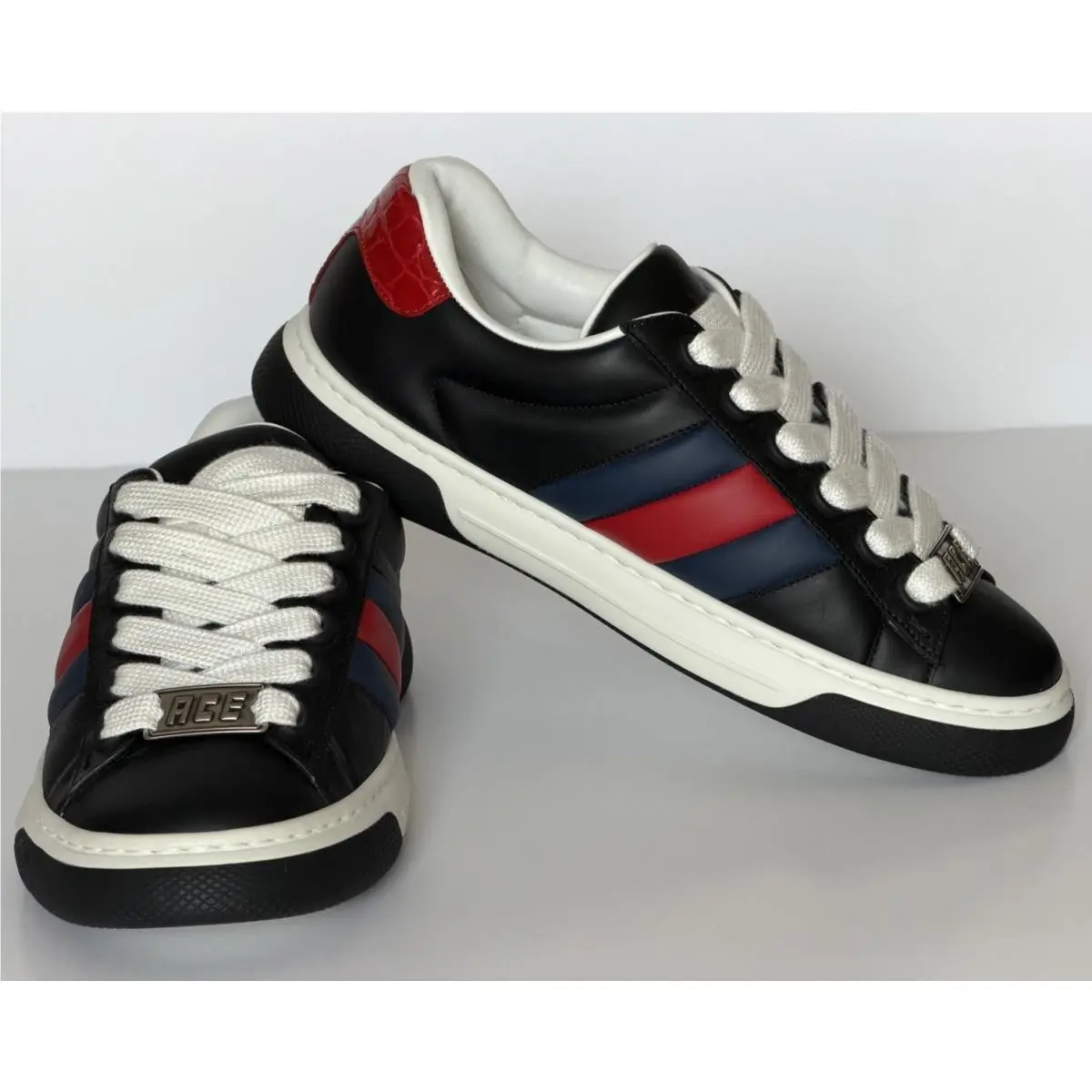 Gucci Ace Web Stripe Leather Sneakers Black Men’s 7.5 US 7 Gucci 791394