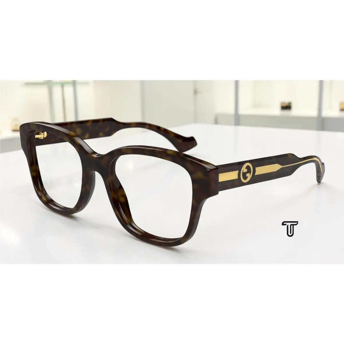 GG1775O 002 Rectangular Havana Crystal Demo Lens 54 mm Women`s Eyeglasses by Gucci