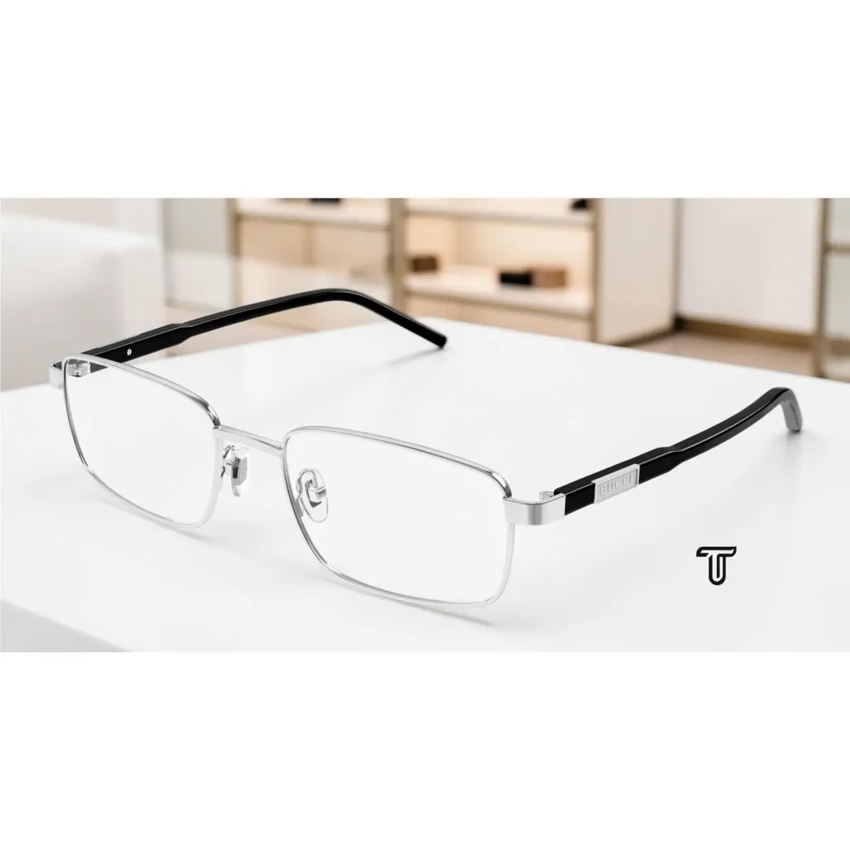 GG1801O 005 Rectangular Silver Black Demo Lens 56 mm Men`s Eyeglasses by Gucci