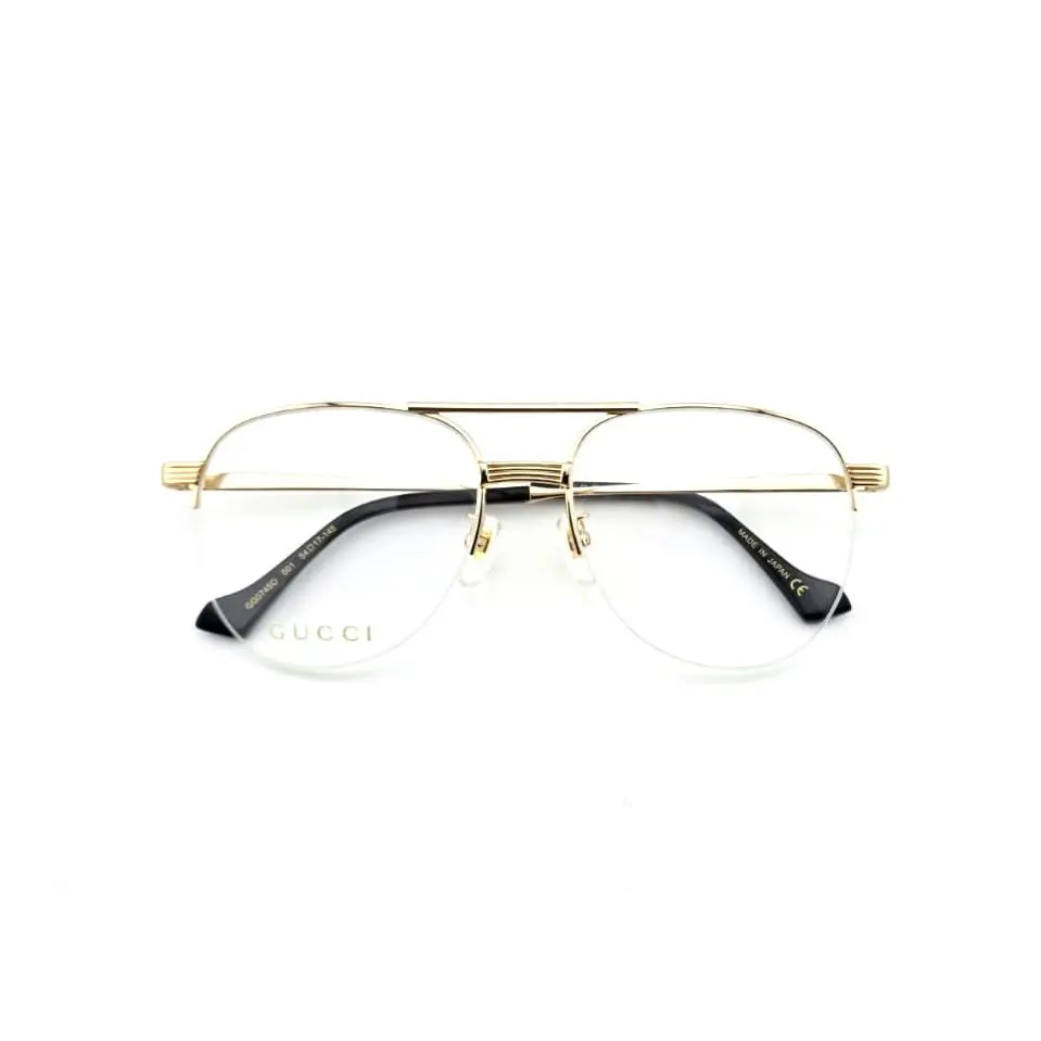 GG0745O 001 Gold Unisex Half Rim Eyeglasses Frames 54-17-145 by Gucci
