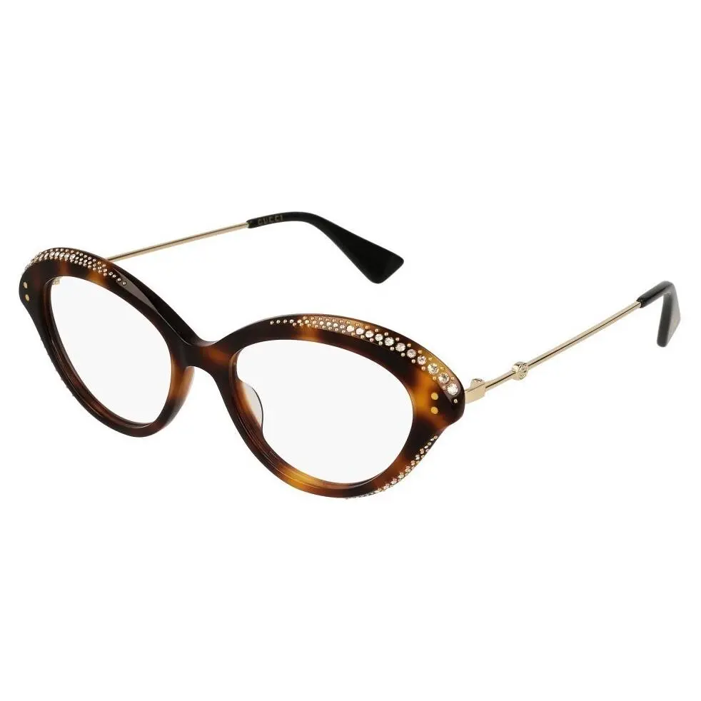 Havana Gold Cat Eye Swarovski Accents Eyeglasses Demo Lens Narrow Fit by Gucci