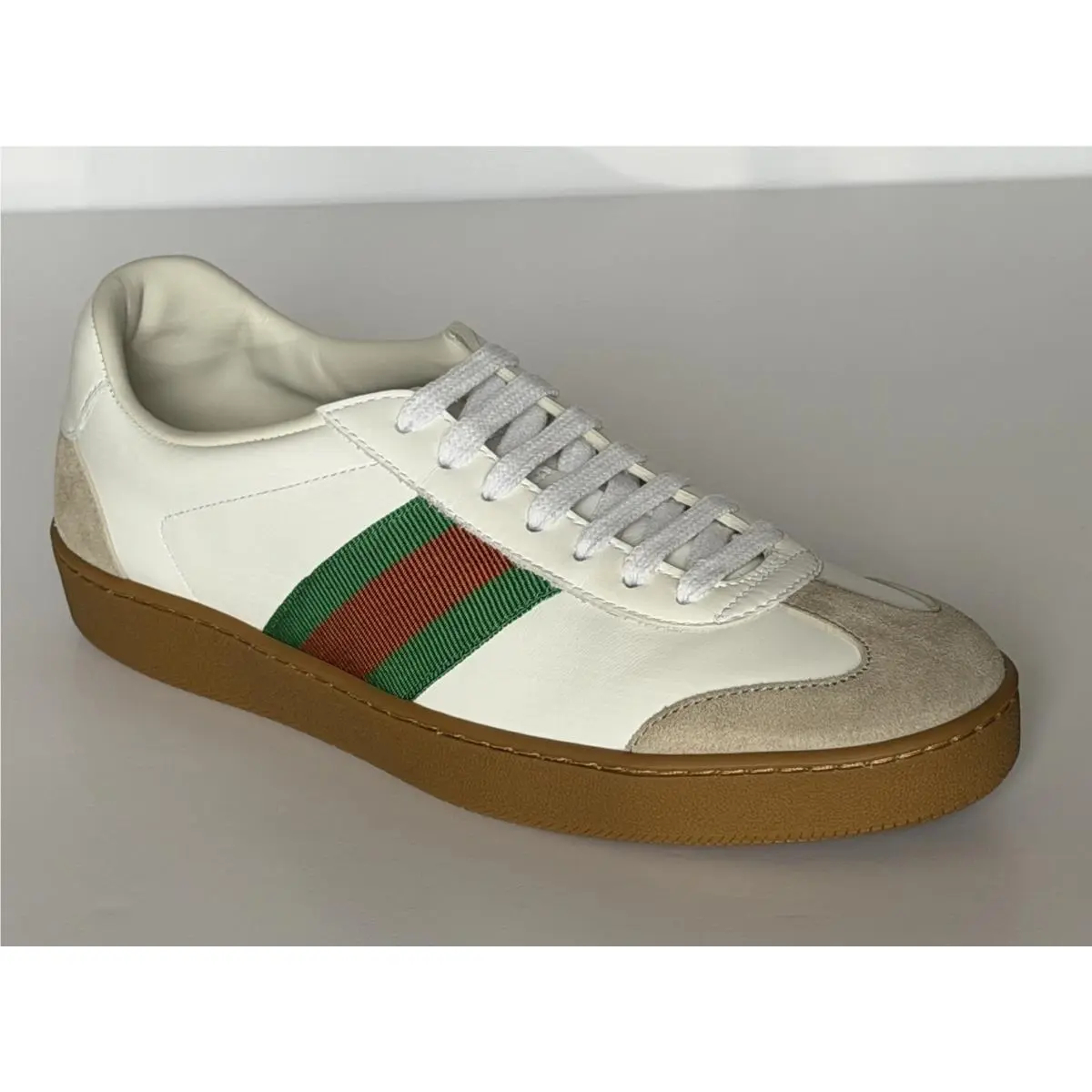 Gucci Women’s Web Leather/suede Sneakers Natural White 8 US 38 Euro 858912