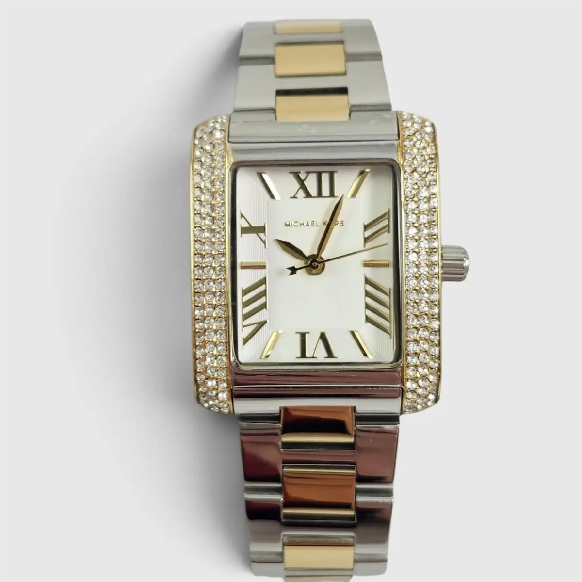 Michael Kors Emery Two Tone Silver Gold Pave Bracelet Watch MK7663 + Box