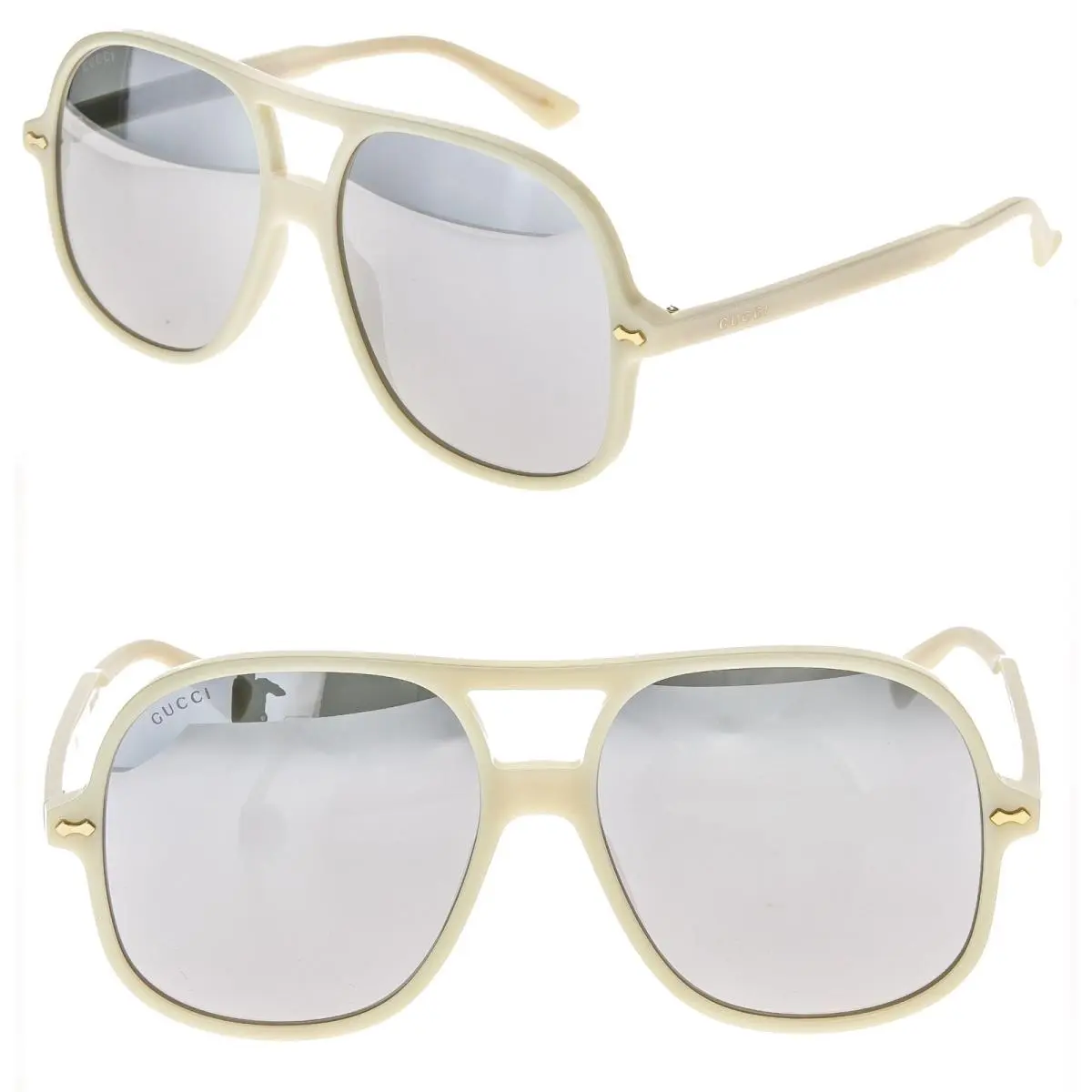 GG0706S 0706 Ivory Silver Mirrored Oversized Unisex Retro Sunglasses 003 by Gucci