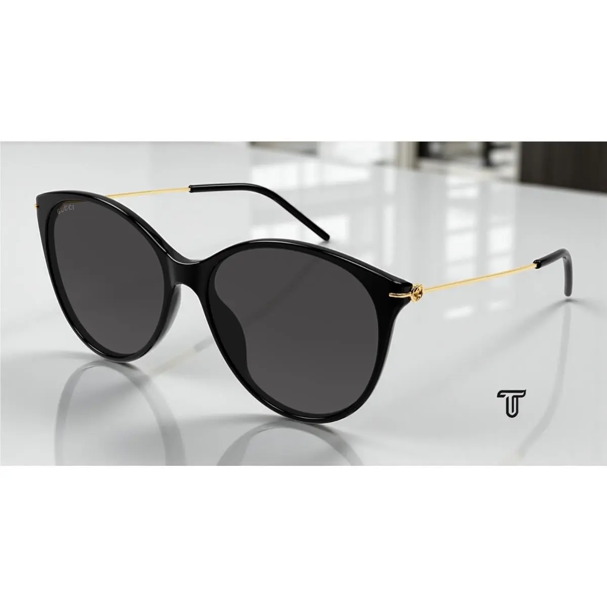 GG1268S 001 Cat Eye Acetate Black Gold Grey 58 mm Women`s Sunglasses by Gucci
