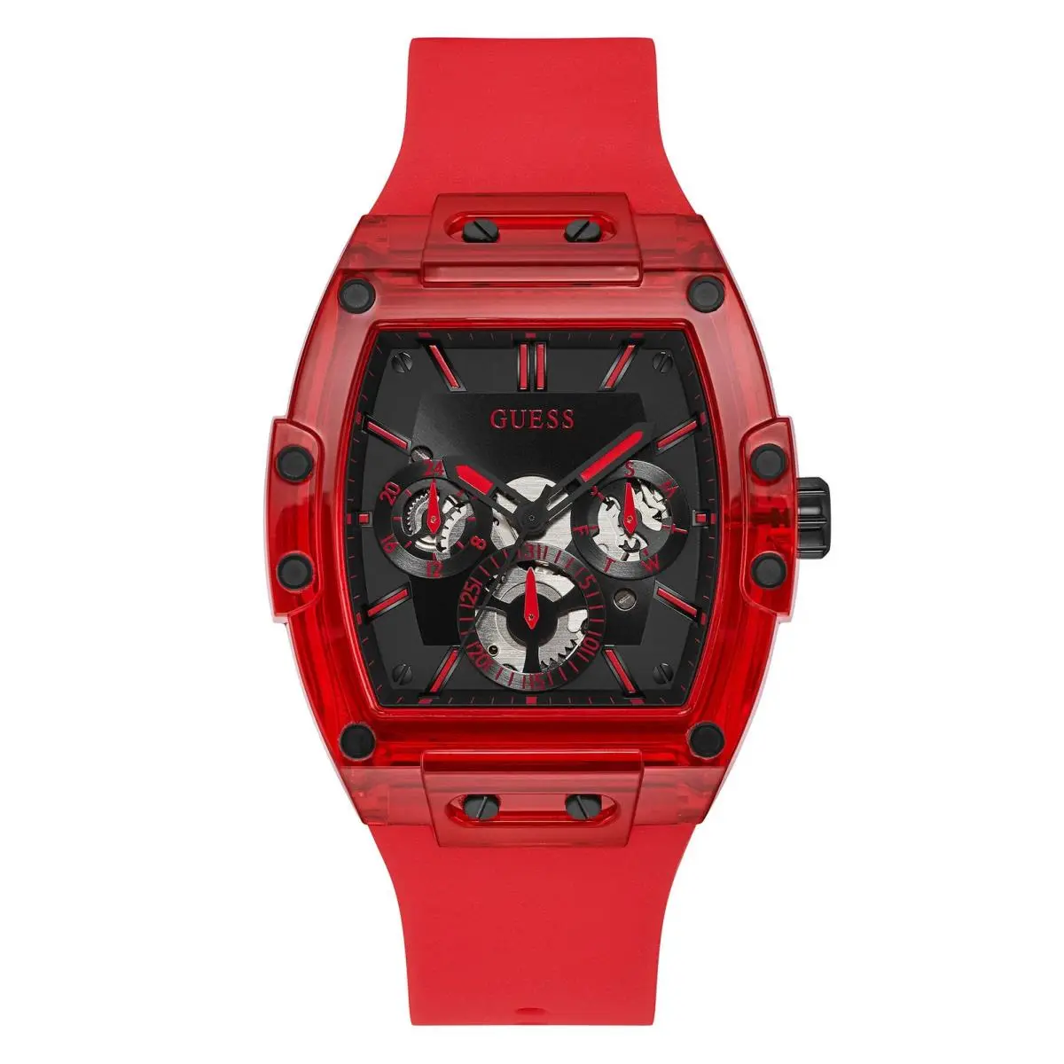 Guess Men`s Polycarbonate Quartz Watch with Silicone One Red/black/red