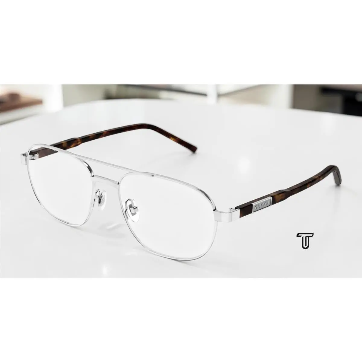 GG1800O 002 Rectangular Silver Havana Demo Lens 56 mm Men`s Eyeglasses by Gucci