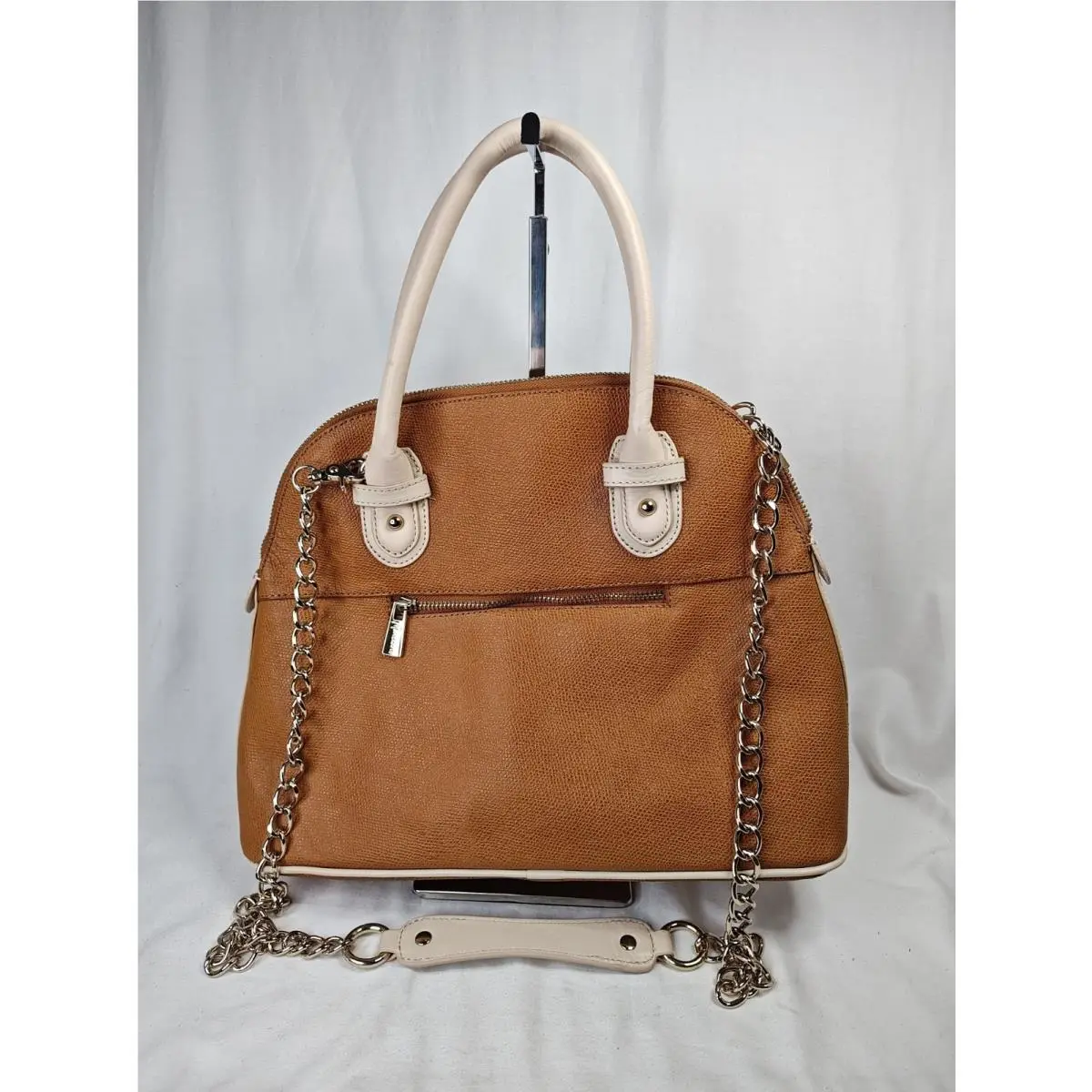 Guess by Marciano Leather Dome Satchel Handbag Tan Cream PM11GM1561