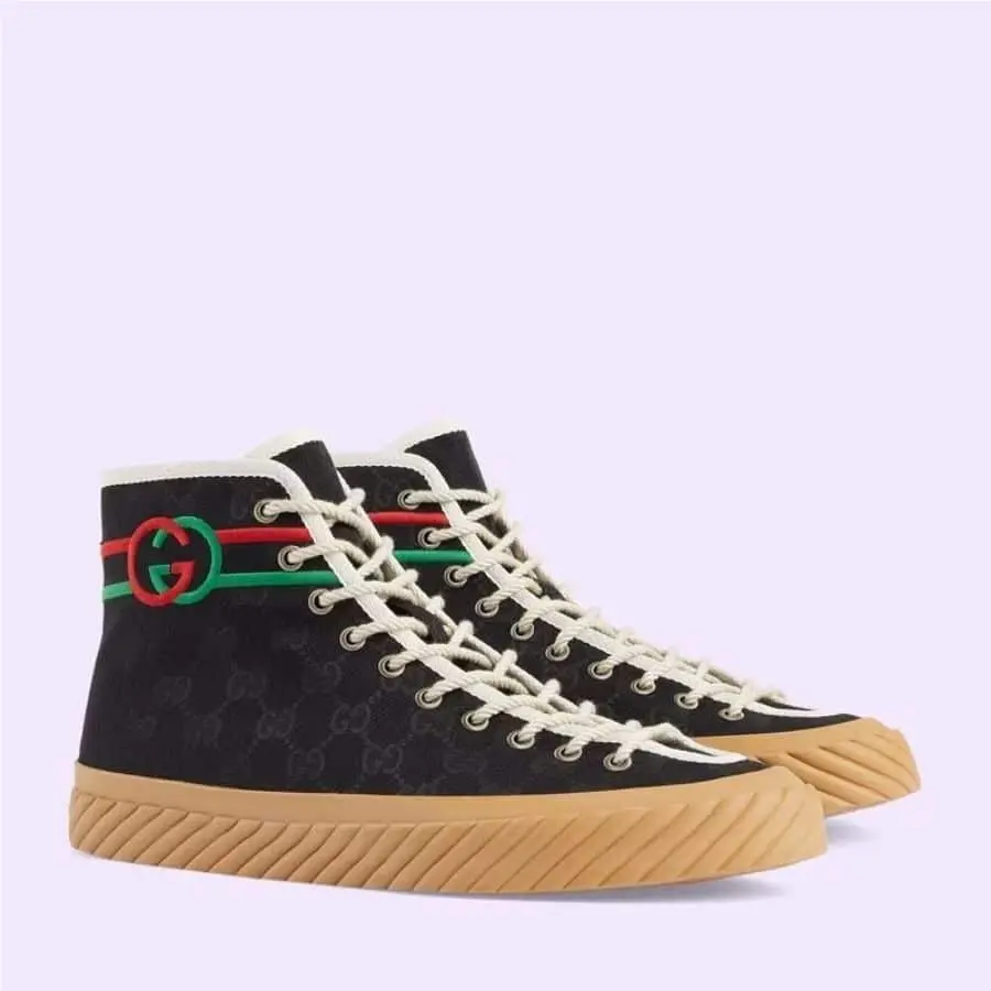 Gucci D5702 Mens Black/multi Interlocking G High-top Sneakers Size G 9
