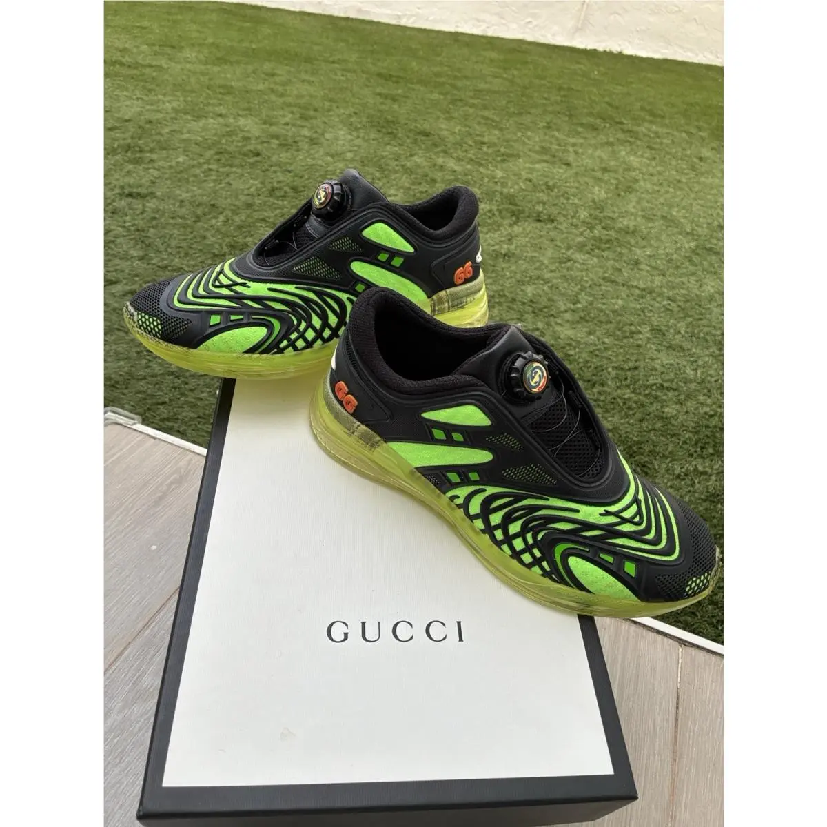 Gucci Ultrapace R Sneakers In Black and Green 7.5 g 9 Us Neon Rare