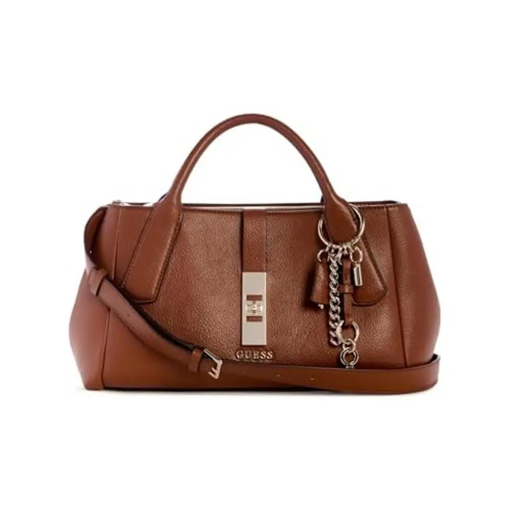 Guess Brooke High Society Medium Cross Body Satchel Bag Brown Gold