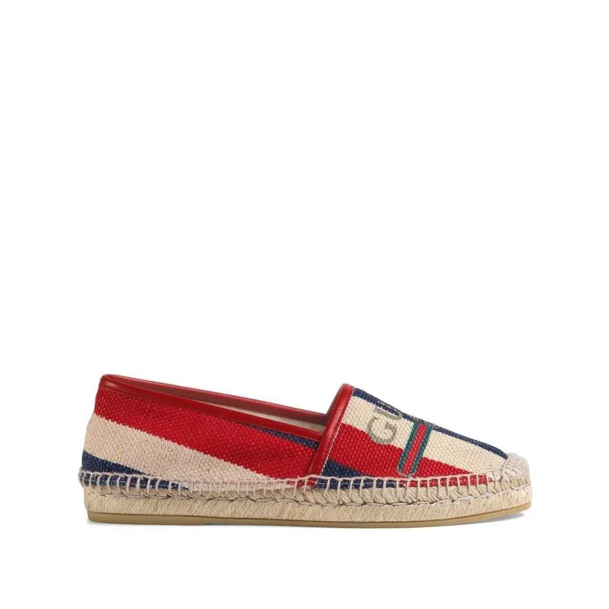 D6849 Sylvie Canvas Logo Red/white/blue Stripe Flat Espadrilles Size 37.5 by Gucci