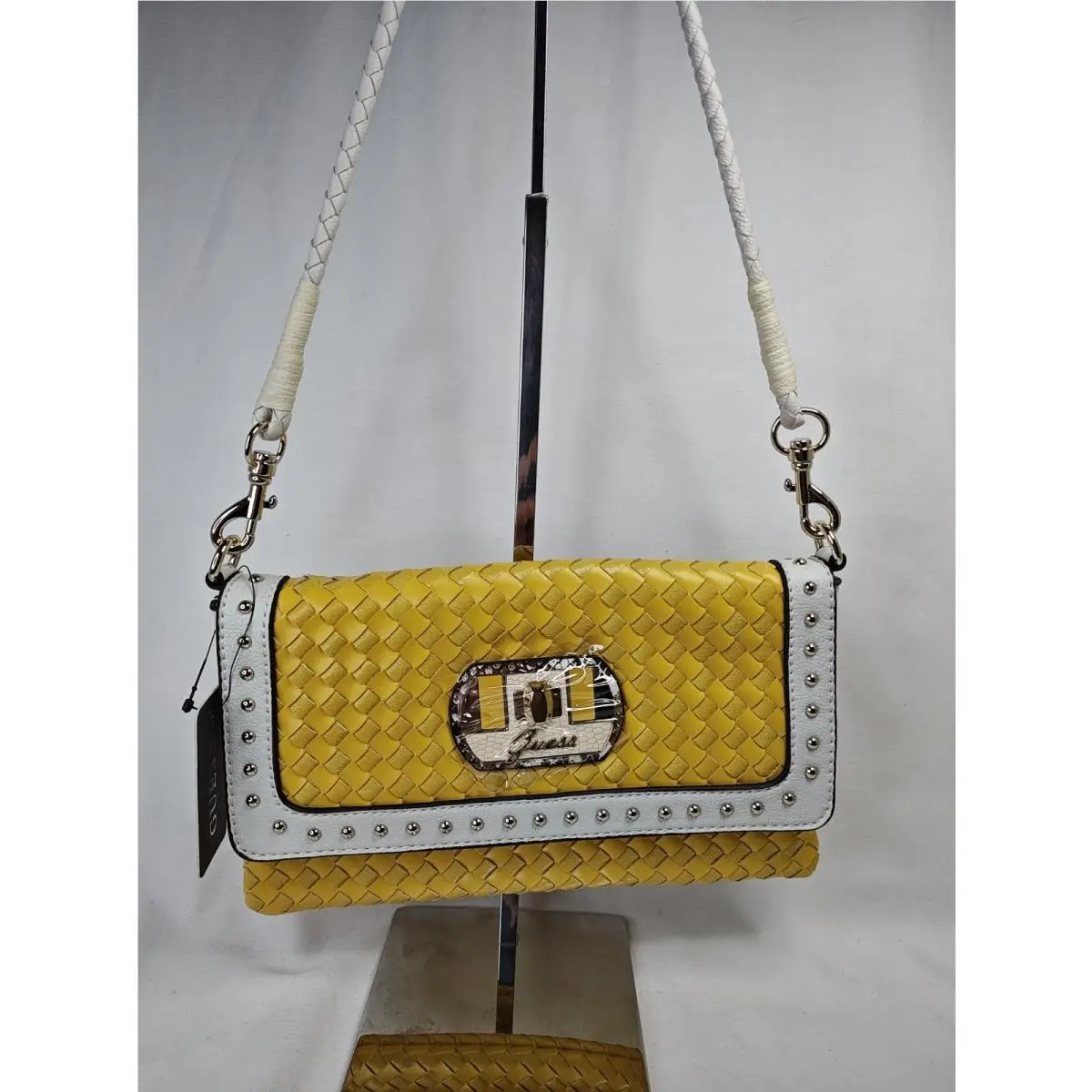 Kiera Shoulder Bag Yellow Woven VG405018 Crossbody Leather by Guess