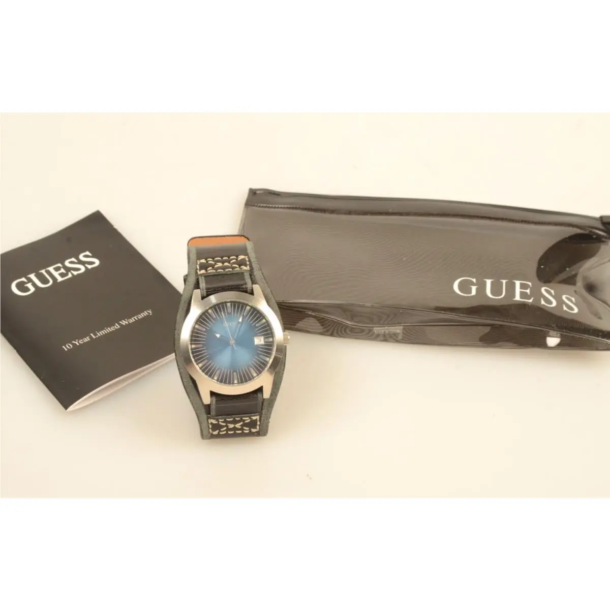 Vintage  Watch G66503G with Wide Black Leather Band - Needs Battery by Guess