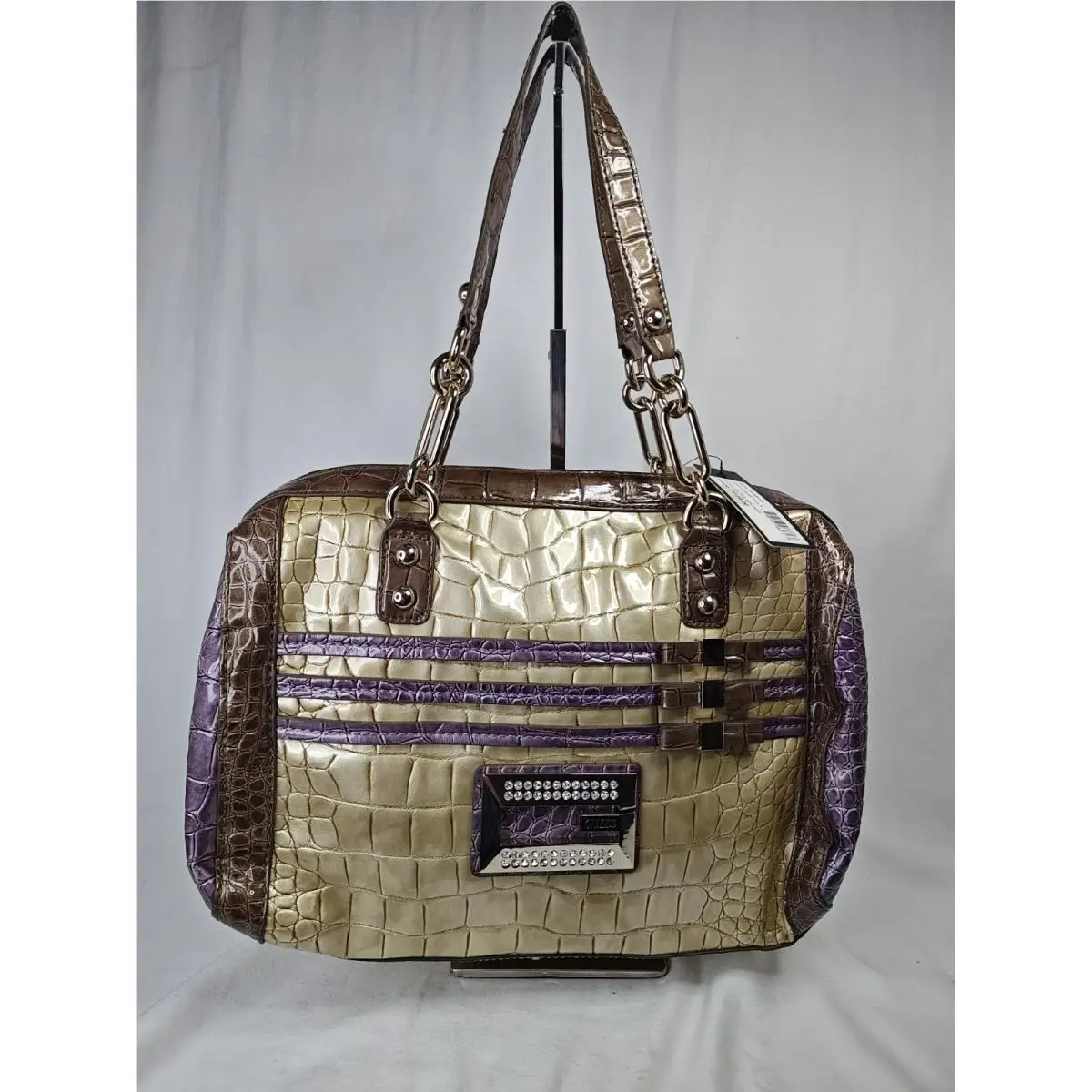 Satine Boudoir Stone Multi Croc Satchel Shoulder Bag RH259729 by Guess