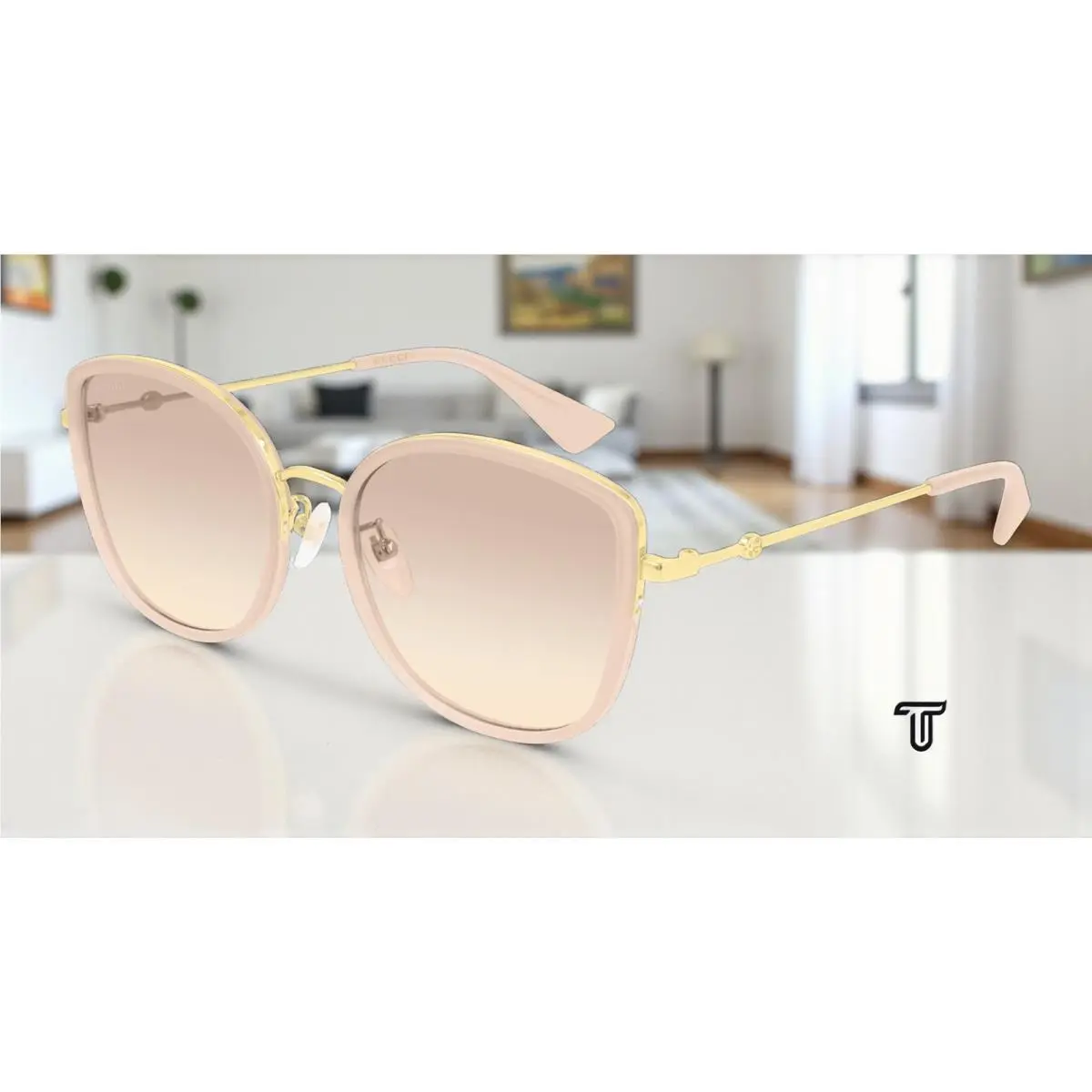 GG0606SK 004 Square Havana Gold Pink 56 mm Women`s Sunglasses by Gucci
