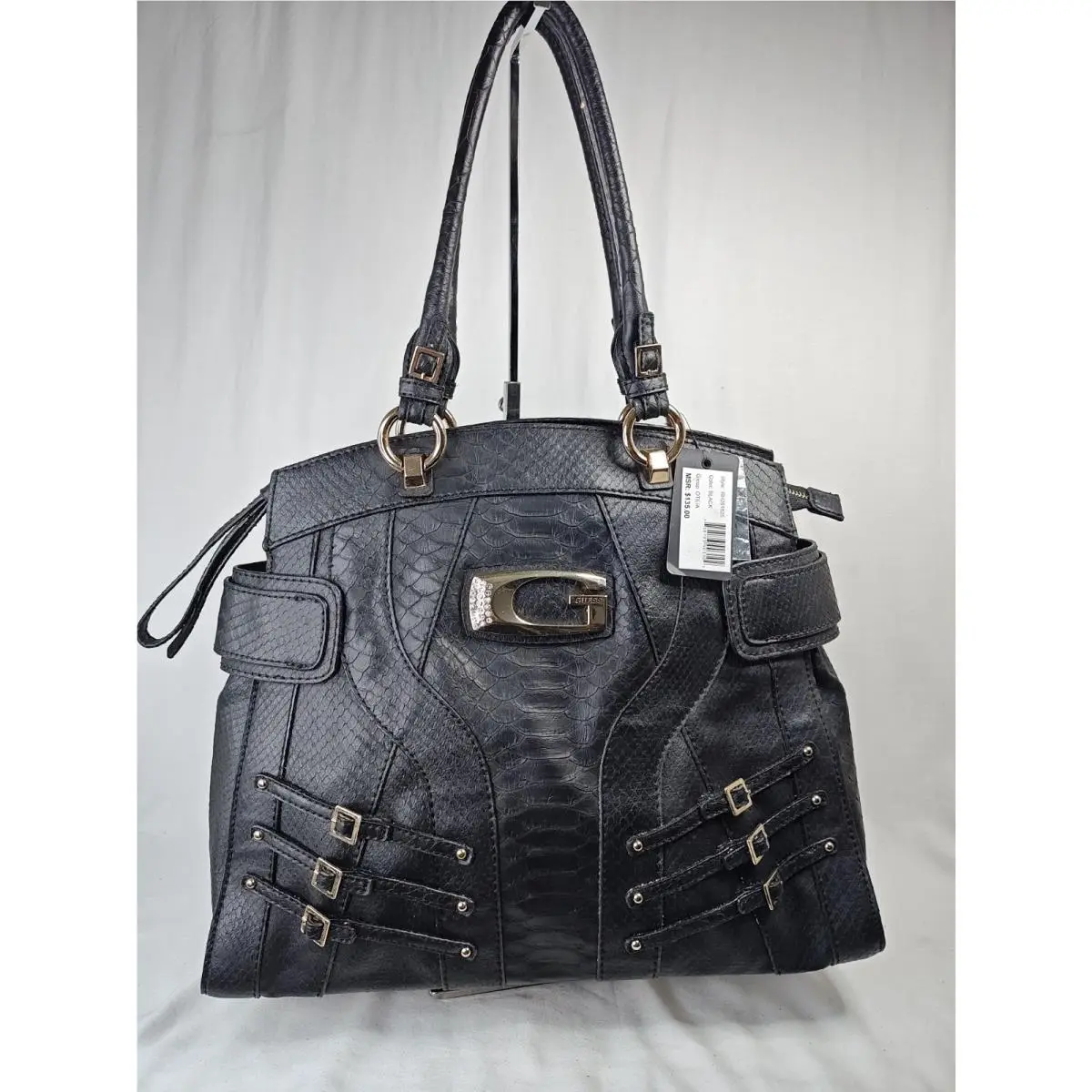 Guess Otilia Black Snakeskin Tote Shoulder Bag RH261825 NWTY2K Purse