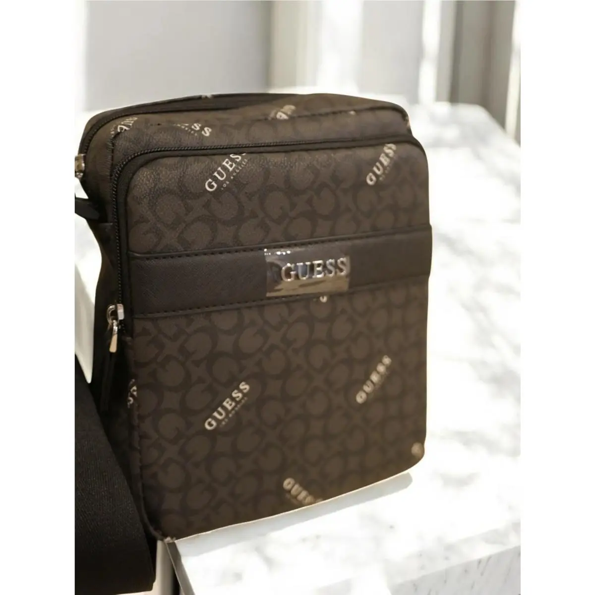 WT  Unisex Men Women Coal Black Insignia Logo Crossbody Turi Bag Purse by Guess
