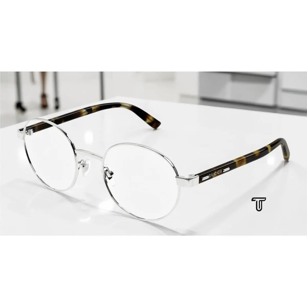 GG1585O 002 Round Panthos Silver Havana Demo Lens 51 mm Men`s Eyeglasses by Gucci