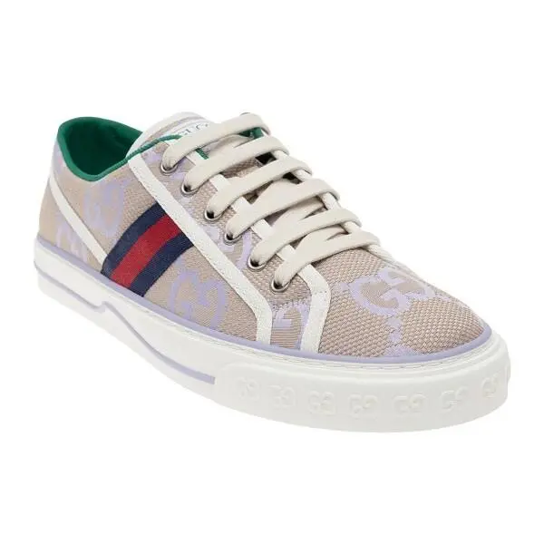 Gucci D4582 Womens Beige Lilac Canvas Jumbo GG Tennis 1977 Sneakers Size EU 41 - Purple