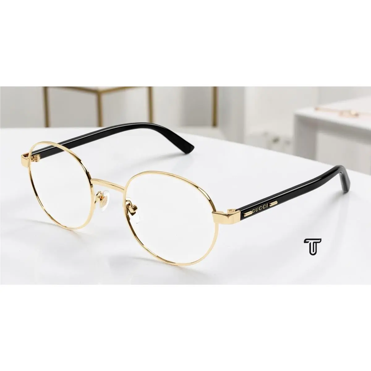 GG1585O 001 Round Oval Panthos Gold Black Demo Lens 51 mm Men`s Eyeglasses by Gucci