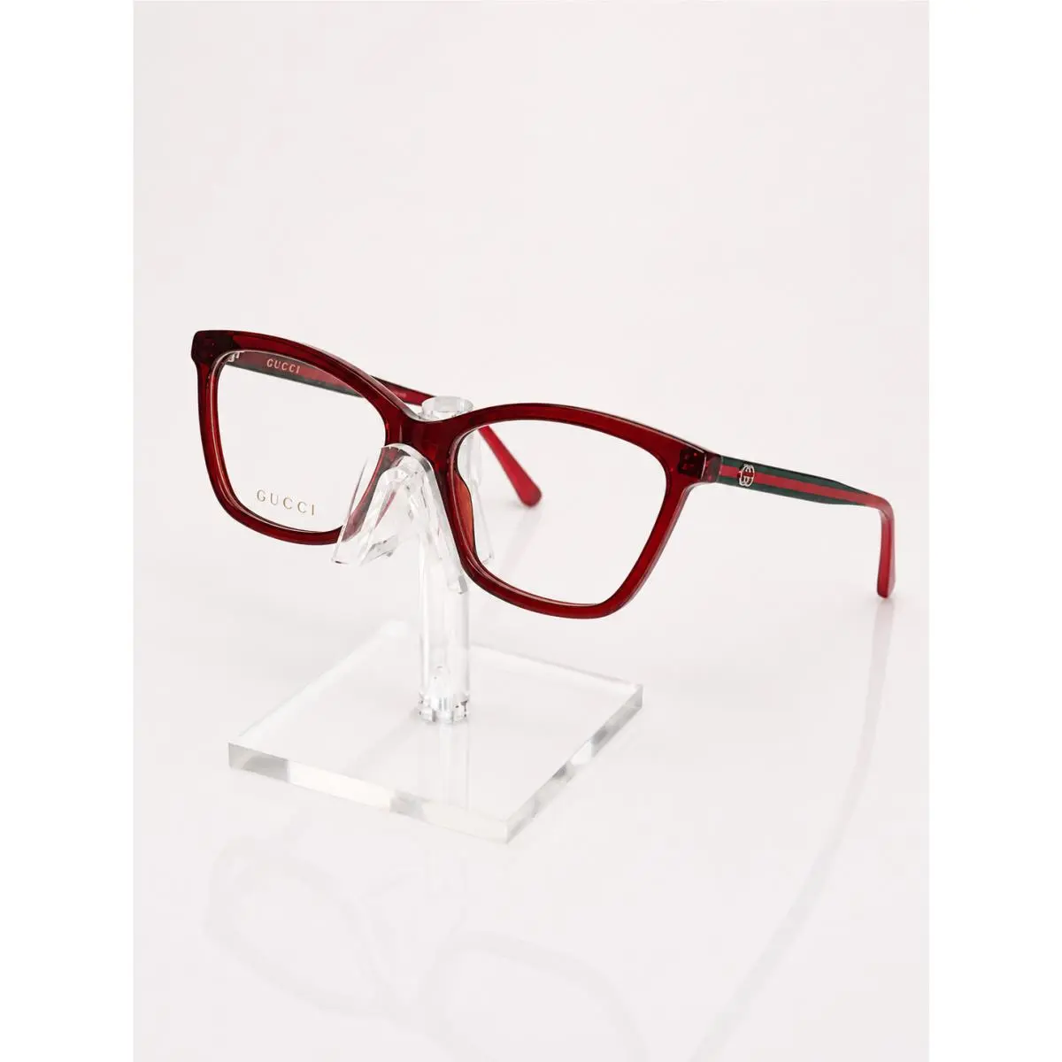 GG1989O 004 Cat Eye Eyeglasses Transparent Dark Red 56-16-145 by Gucci