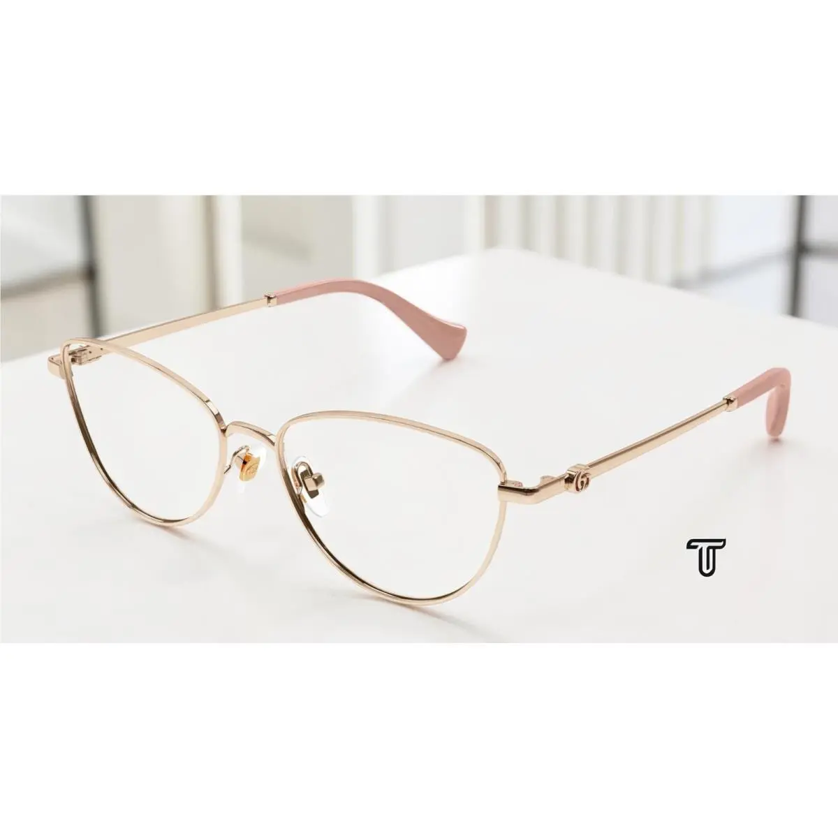 GG1595O 002 Cat Eye Gold Demo Lens 55 mm Women`s Eyeglasses by Gucci