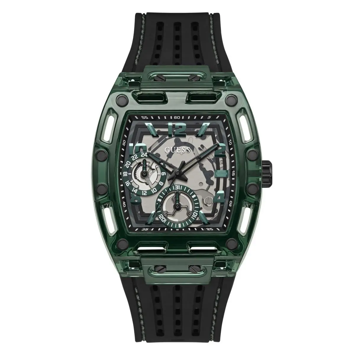 Guess Men`s 41mm Watch - Black Strap Dial Green Case Black/black/green