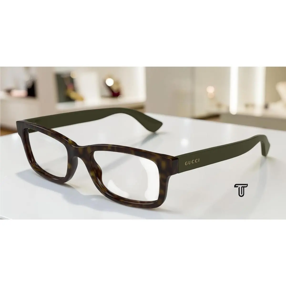 GG1717O 004 Rectangular Havana Green Demo Lens 54 mm Men`s Eyeglasses by Gucci