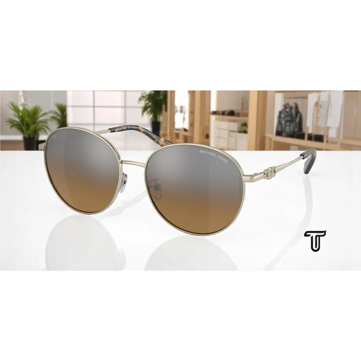 Michael Kors MK1119 101484 Alpine Gold Silver Khaki Polarized Women`s Sunglasses