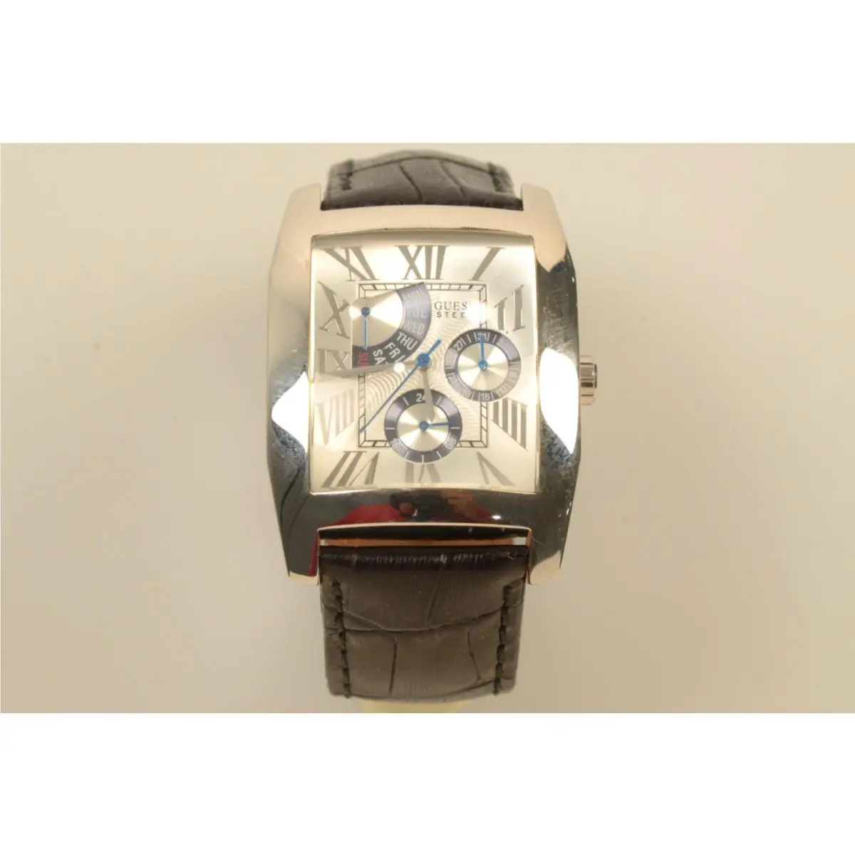 Vintage  Watch G12554G 4 Silver Dials with Black Band - Needs Battery by Guess