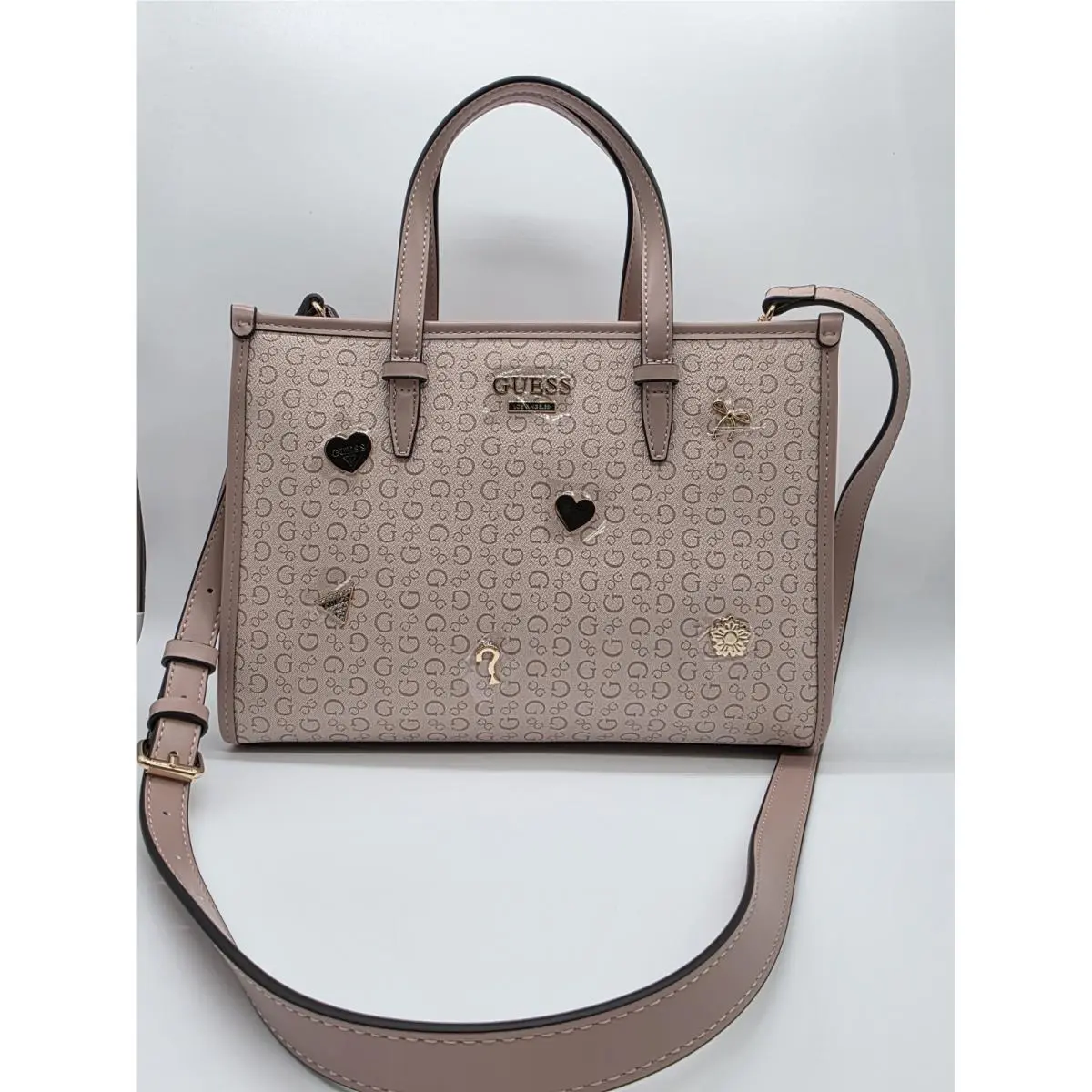 Guess Logo Print Aruba Handbag/crossbody Mauve Color