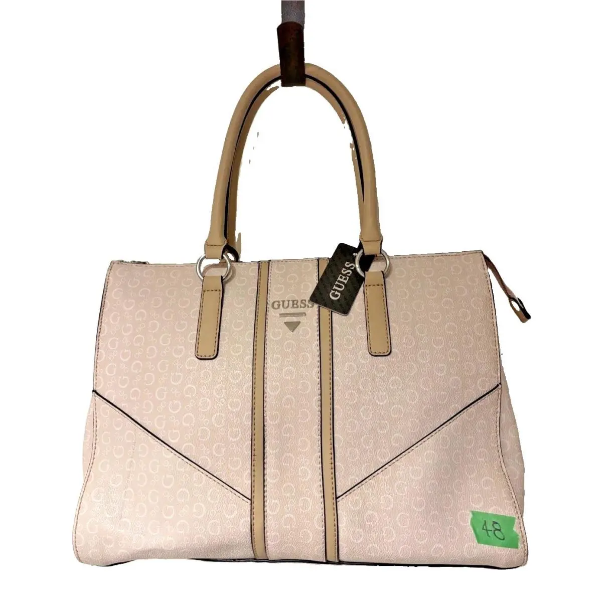 Guess Nichols Pink Monogram Tote Bag Coated Canvas Shoulder Purse Leopard Lining