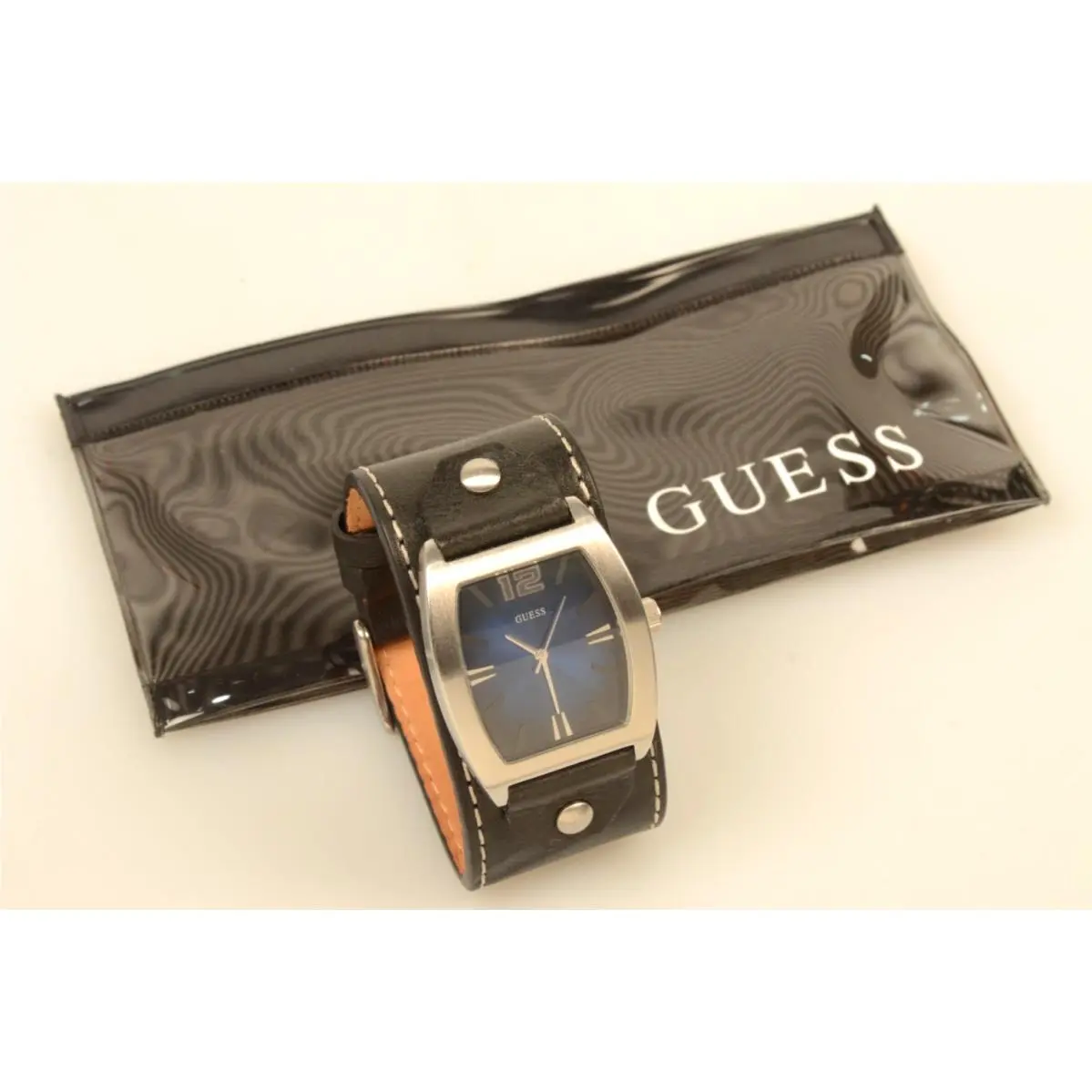 Vintage  Watch G66553G Super Wide Black Leather Band - Needs Battery by Guess