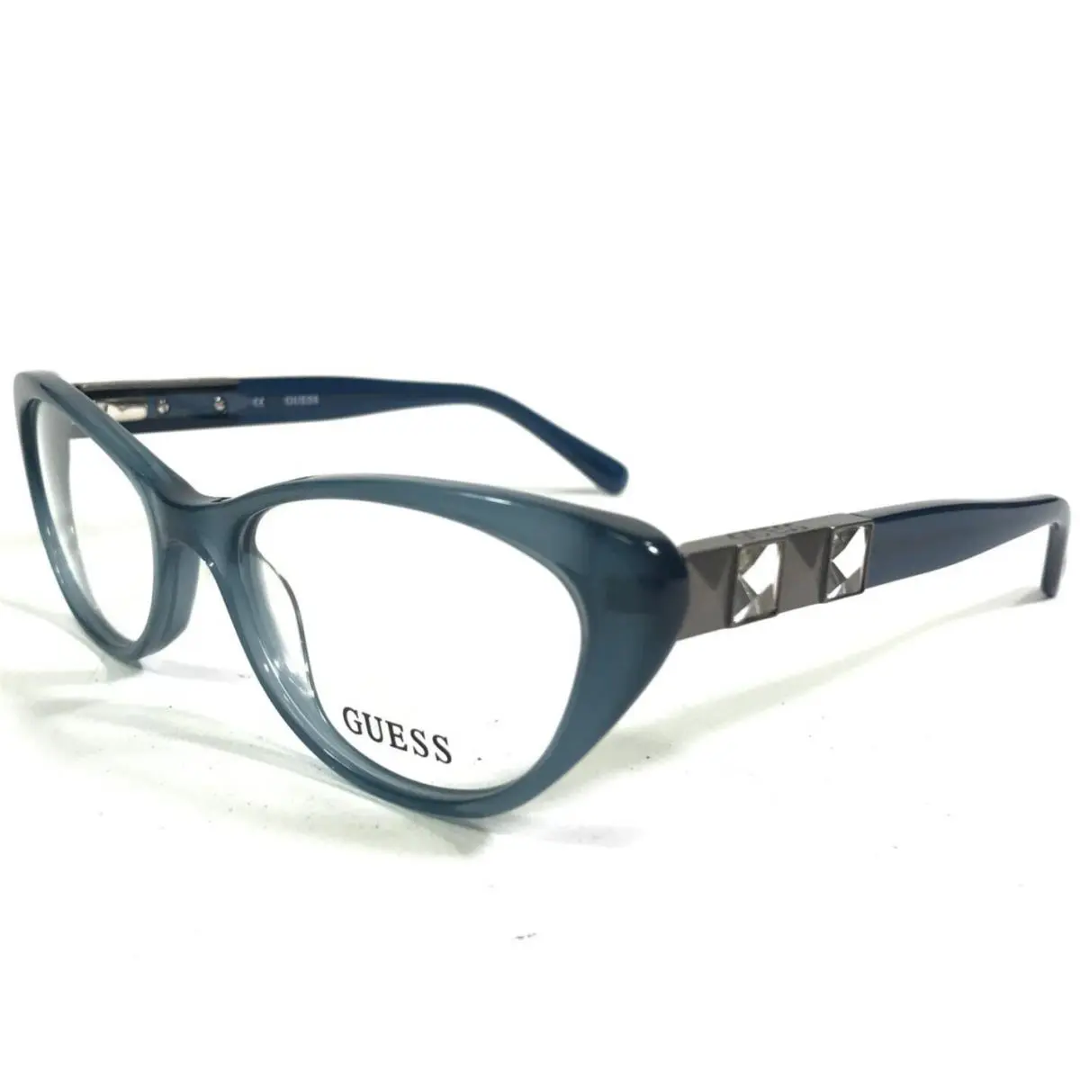 Guess Eyeglasses Frames GU 2415 BL Clear Blue Gray Cat Eye Studded 51-17-135