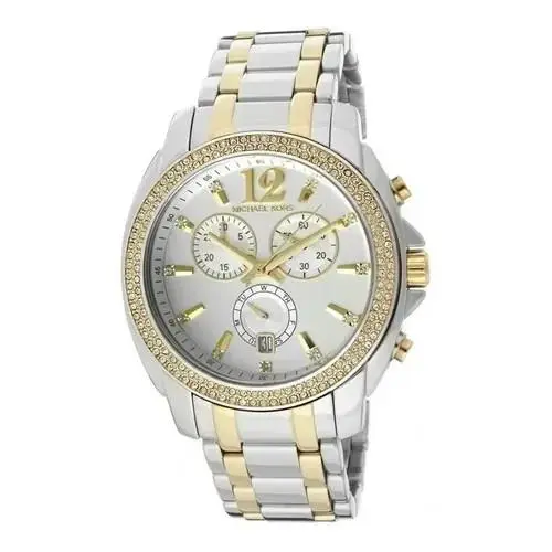 Michael Kors Cameron Gold Silver 2 Tone S/s Chrono Crystals Date Watch MK5603