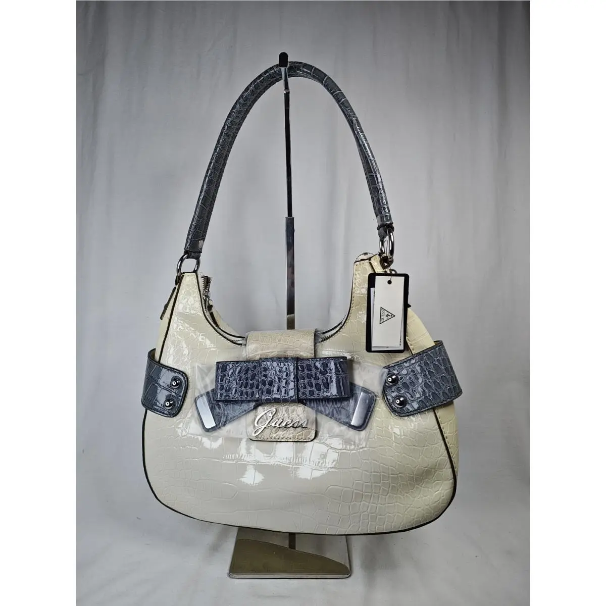 ​guess Lulin CN215201 White Multi Croc Embossed Patent Hobo Shoulder Handbag by Guess