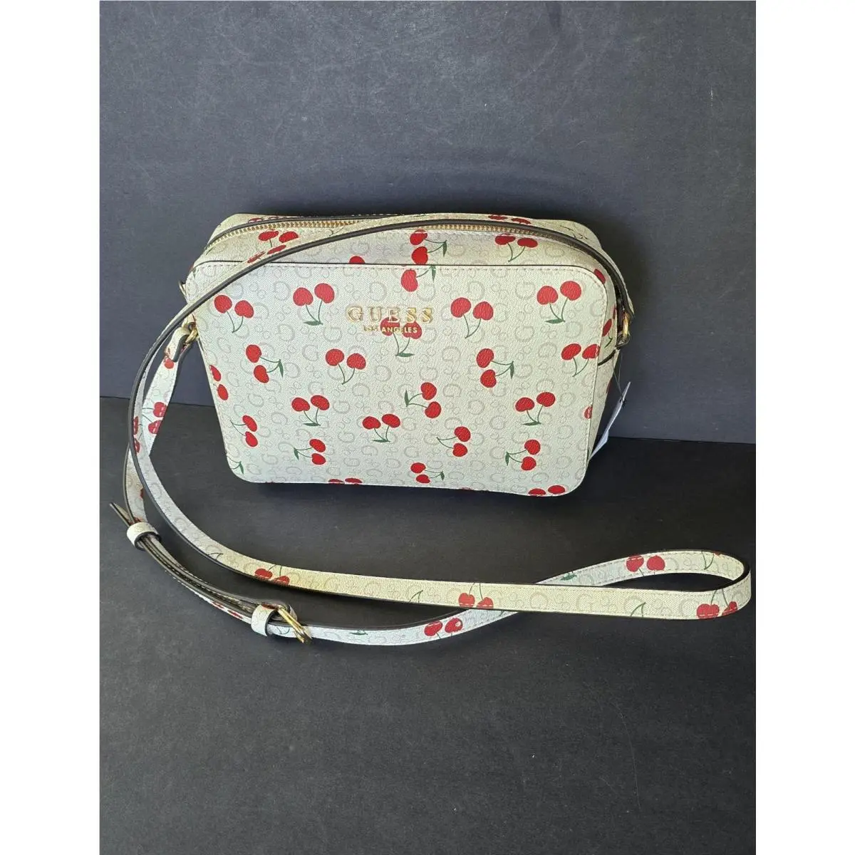 Hensley Mini Crossbody Bag Womens Cherry Print Zip Adjustable Strap by Guess