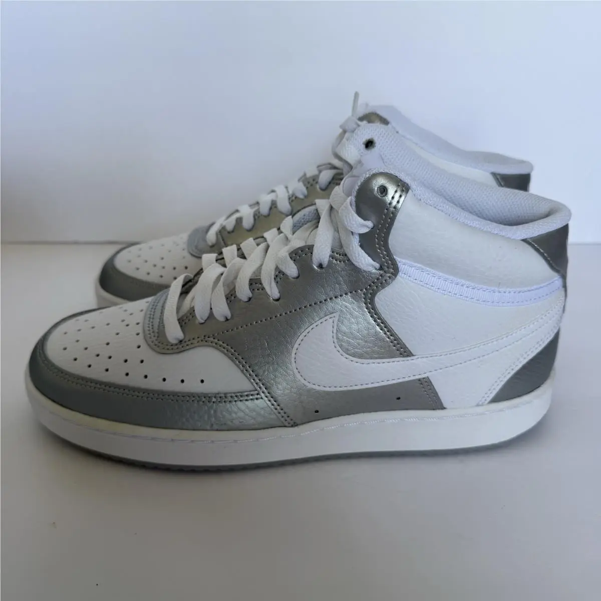Court Vision Mid Men’s 11 White Metallic Silver Sneakers CD5466-108 by Nike