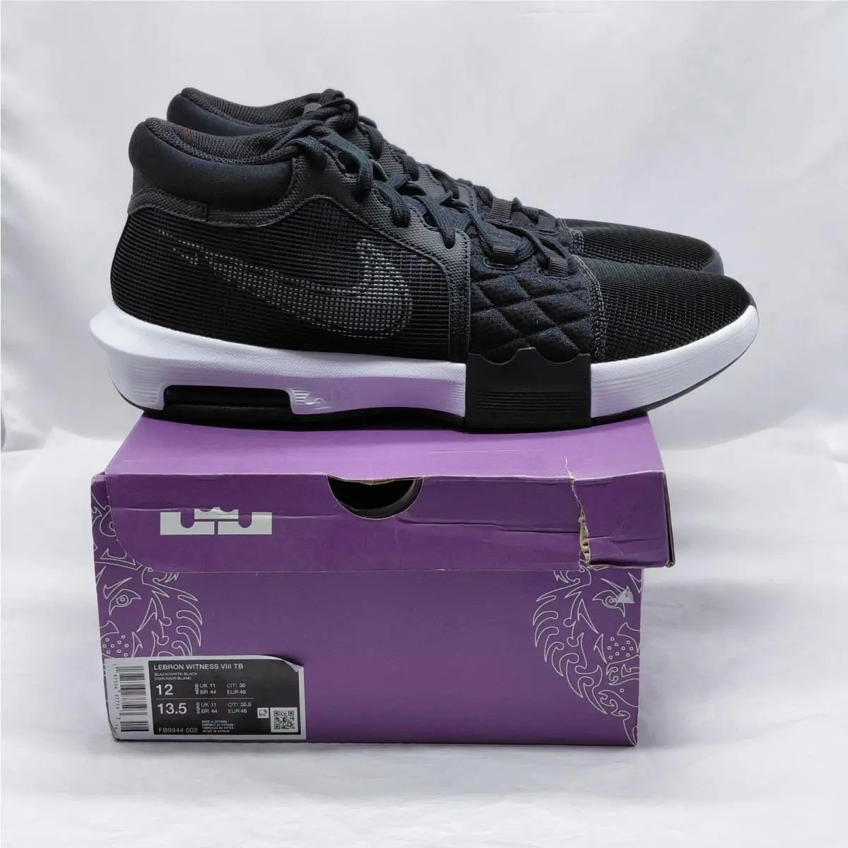 Nike Lebron Witness 8 TB Men’s 12 Black White Basketball Shoes Running Sneakers