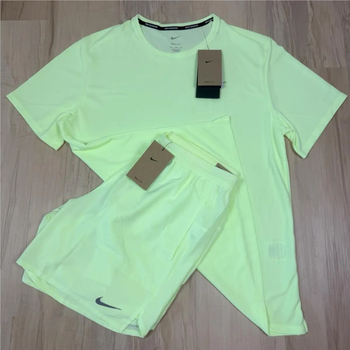 Miler Dri-fit 2Pc Running Set Men`s Size M Reflective Green Shirt Shorts by Nike