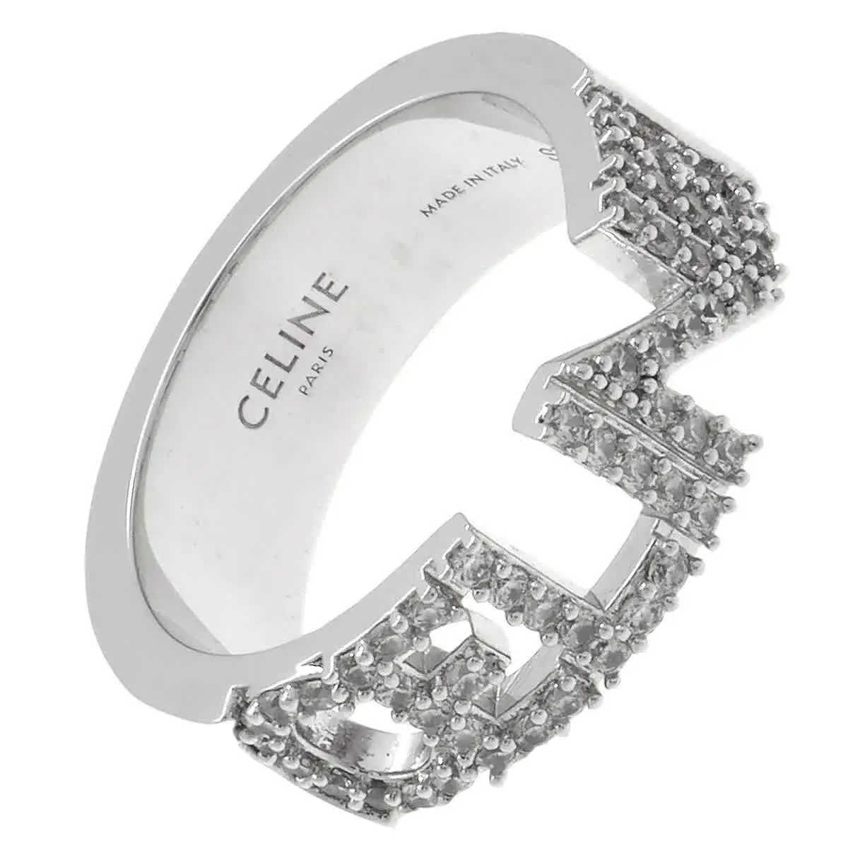 Celine Monochroms Strass Ring In Brass with Rhodium Finish and Crystals Size 54