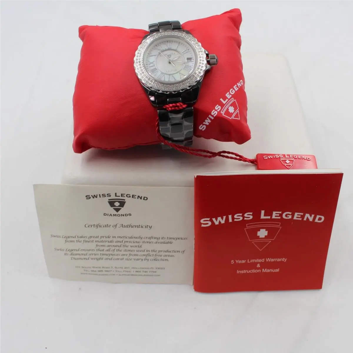 Karamica Women`s Black Ceramic Diamond Watch Mop w/ Coa Papers by Swiss Legend