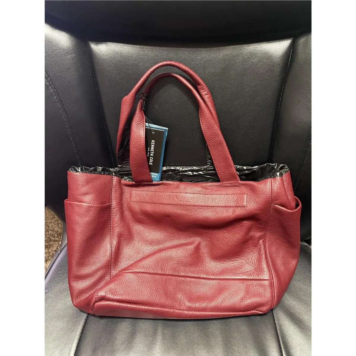 Kenneth Cole York Stanton Leather Reversible Tote Burgundy/black