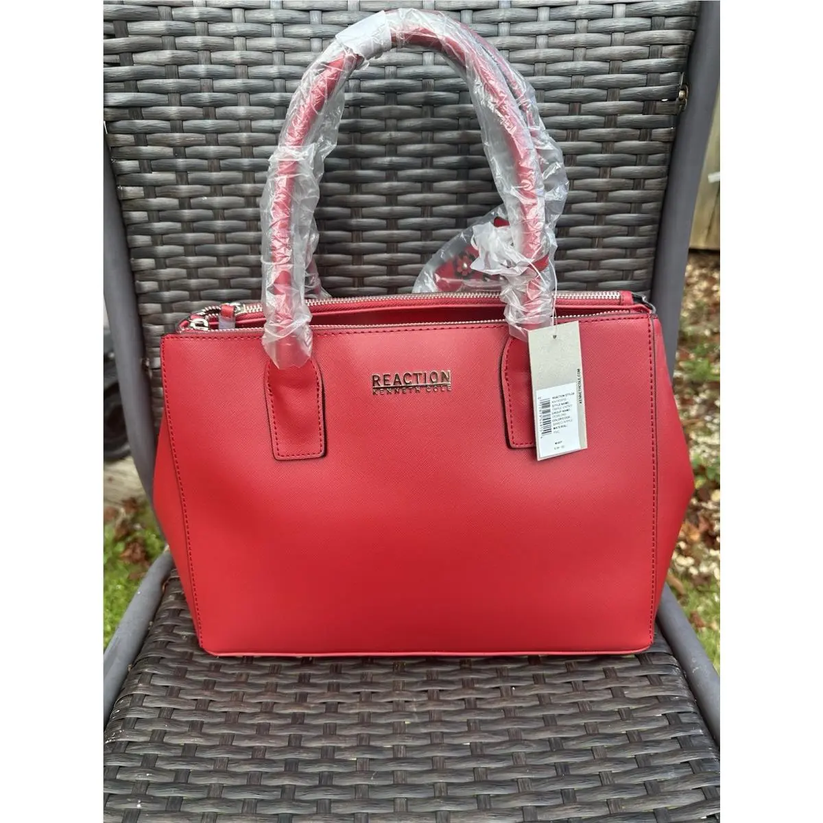 Reaction  Shoulder Strap Triple Entry Satchel Red W/bag Charm by Kenneth Cole