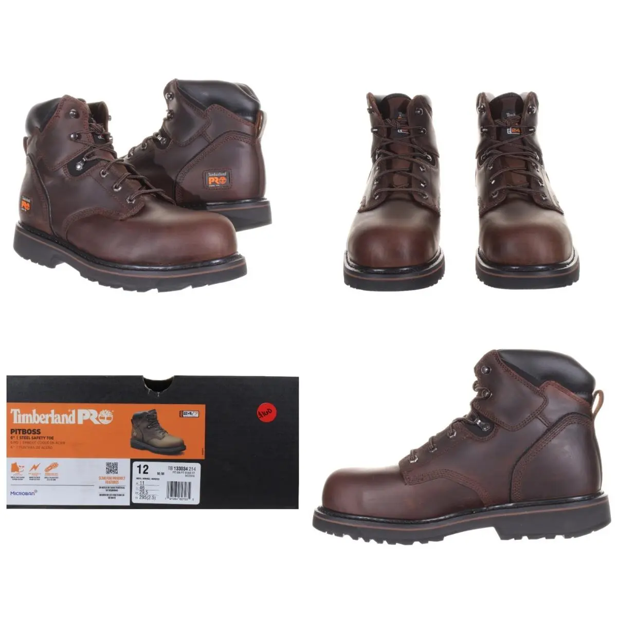 Timberland Pro® Men`s Pitboss 6 Inch Steel Toe Brown Work Boots Size 12